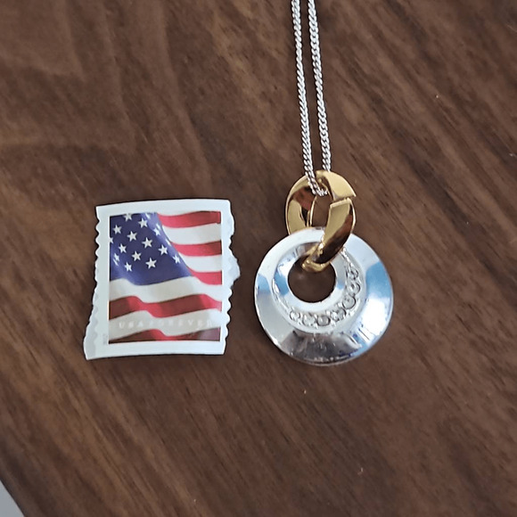 SAQ Women's Silver And Gold Tone Donut Pendant Necklace Thin Silver Tone Chain - Picture 2 of 6